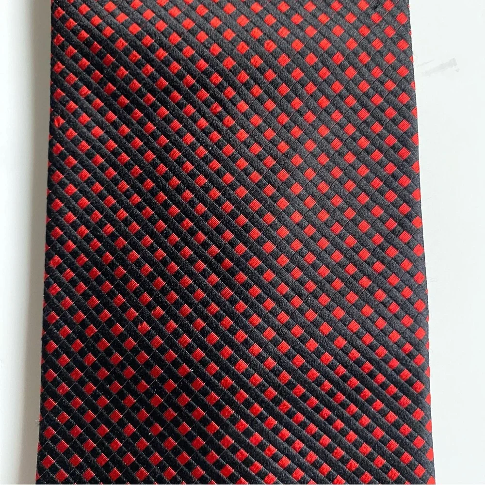 Villa Bugatti Tie 100% Italian Silk Vintage Necktie Red Black Checked Italy